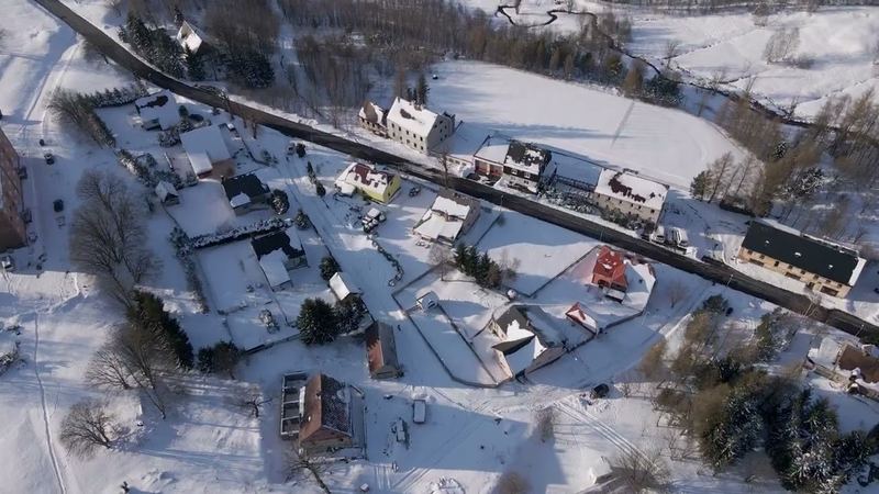 Snowy Moldava in the Ore Mountains from a drone